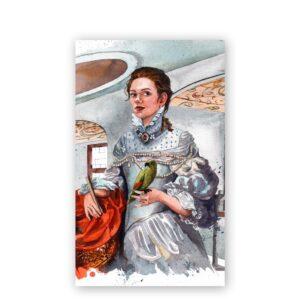 Postkort A6+ Dronningen og papegøjen